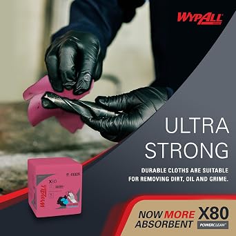 WypAll PowerClean X80 Heavy Duty Cloths, 4 Packs x 50 Towels (41029)