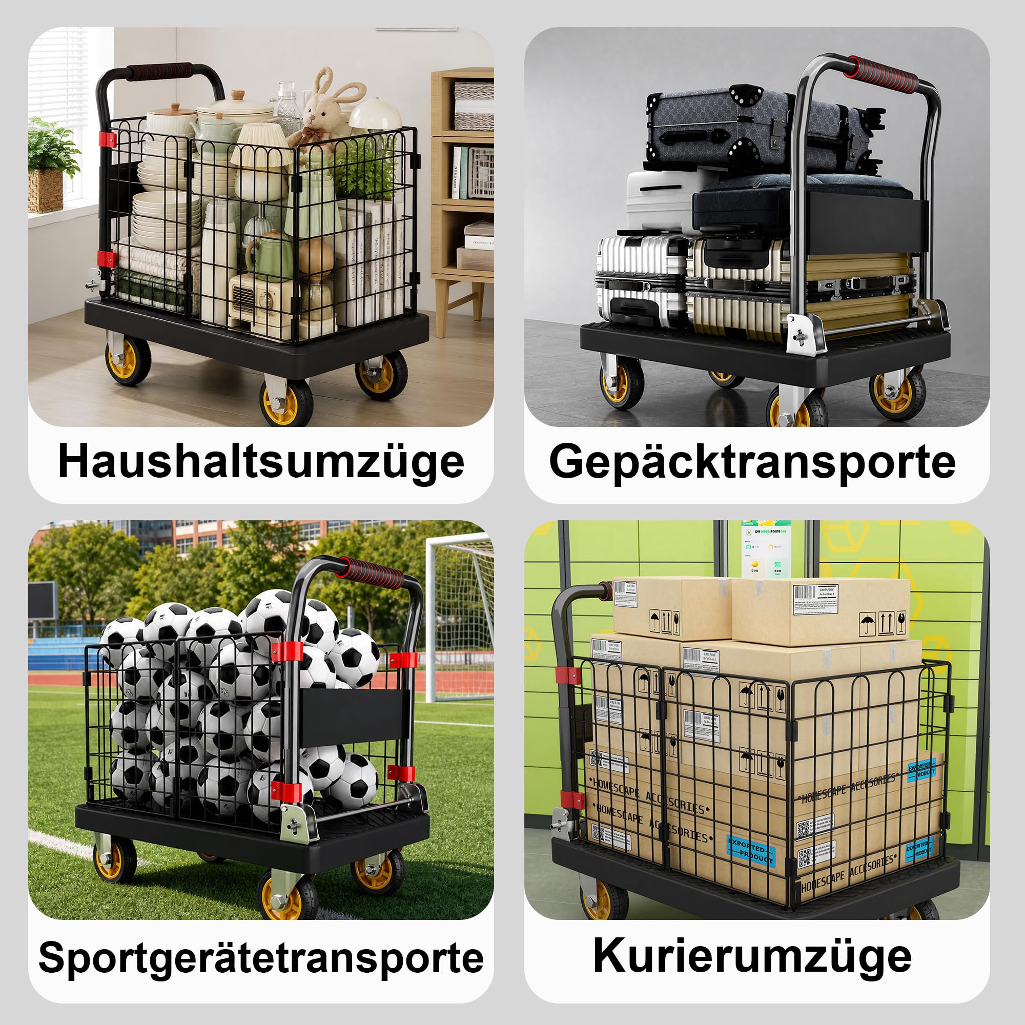 Faltbarer Rollwagen Mit Abnehmbarem Gitterwagen 250 KG Tragkraft - Leise rutschfeste Verschleißfeste Rollen Als Transporthilfe Für Schwerlasttransport Haushaltsumzug Transport