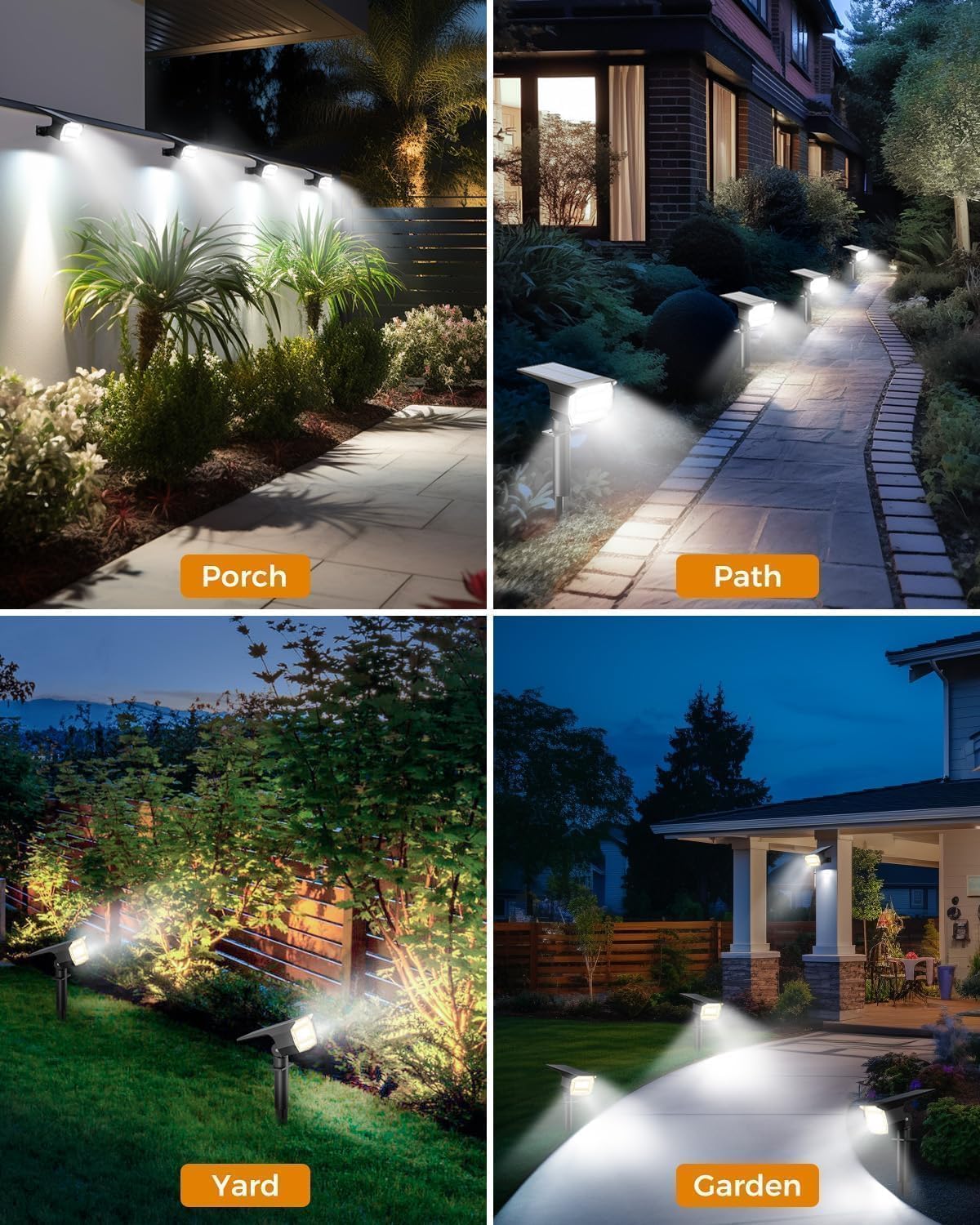 btfarm 8 Pezzi 72LED Faretti Solari a LED da Esterno, 3 Livelli di Luminosità Lampade Luci Solari da Giardino Potenti, IP65 Impermeabile Lampada Lampioni Solare per Cortile, Alberi, Bianco Freddo