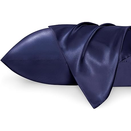 Bedsure Navy Satin Pillow Cases Set of 2 for Hair and Skin