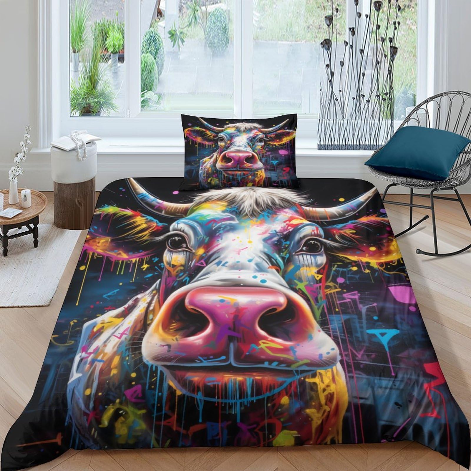 Housse de couette vache 135x200 anti-transpiration et facile à repasser