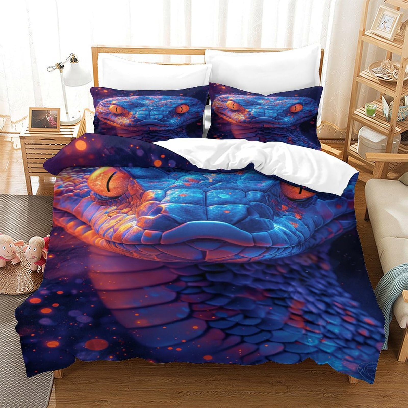 P1S9U7W5Y 3D Printed Fantasy Dragon Scales Duvet Cover Set 3pcs Microfiber Mystical Serpent Bedding Set Single（140x200cm）