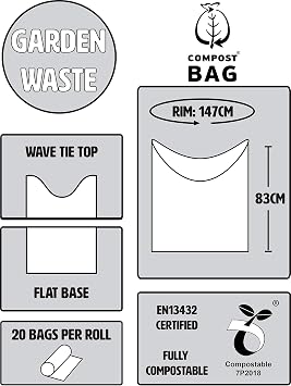 20 bags Compostable Garden Waste Sacks - Compost Bag Liners - EN 13432 - Bin Bags with Composting Guide