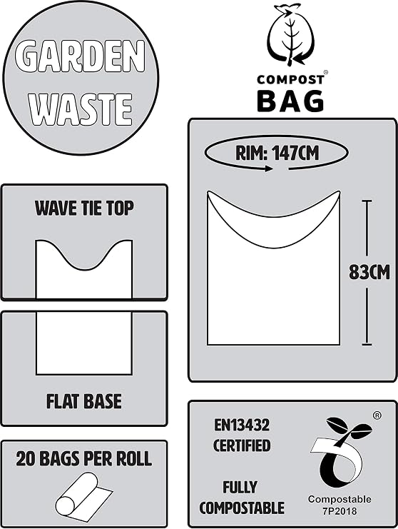 20 bags Compostable Garden Waste Sacks - Compost Bag Liners - EN 13432 - Bin Bags with Composting Guide