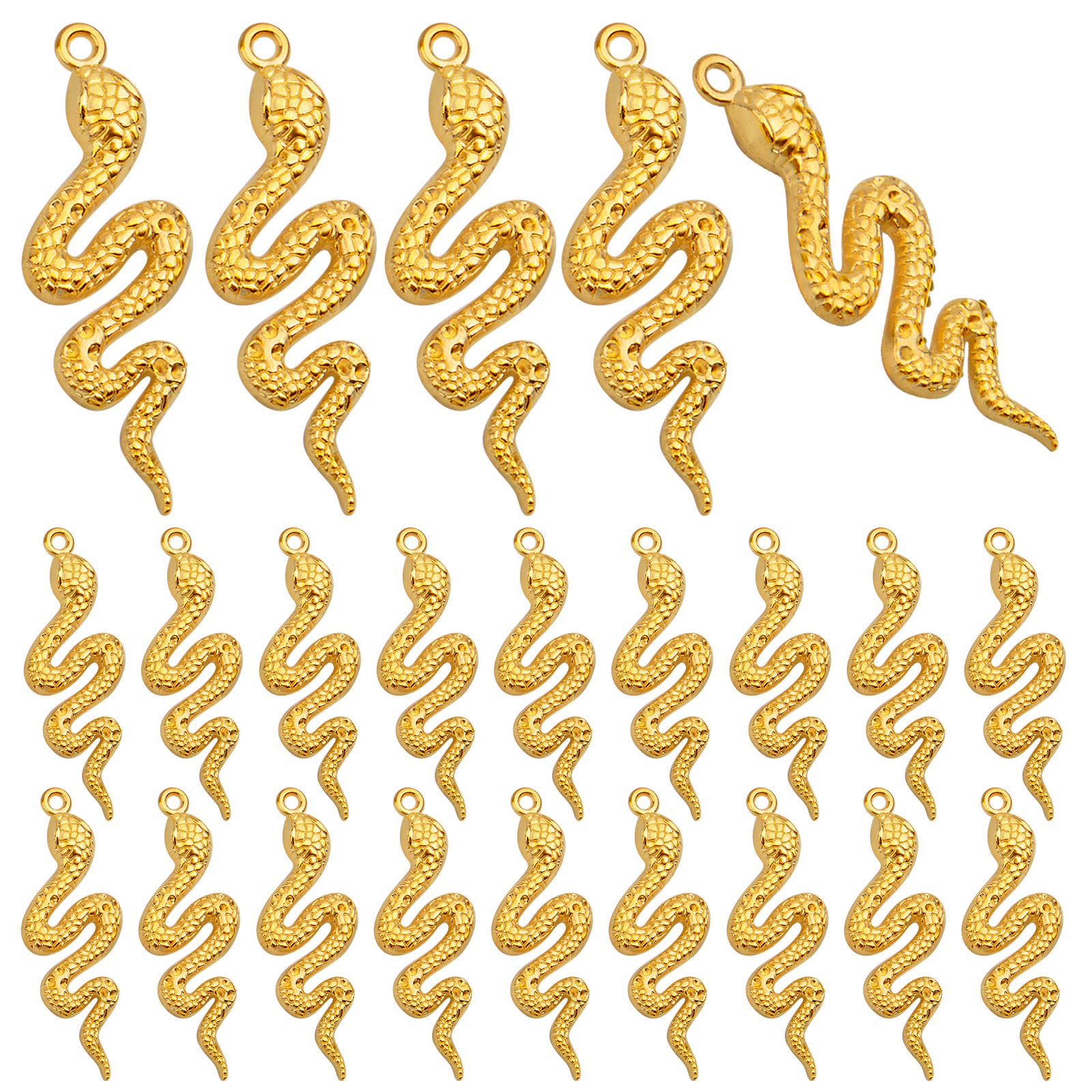 32pcs Golden Plated Snake Shape Pendant Charms Alloy Animal Snake Pattern Dangle Pendants Jewelry Findings for DIY Necklace Bracelet Earrings Craft Supplies