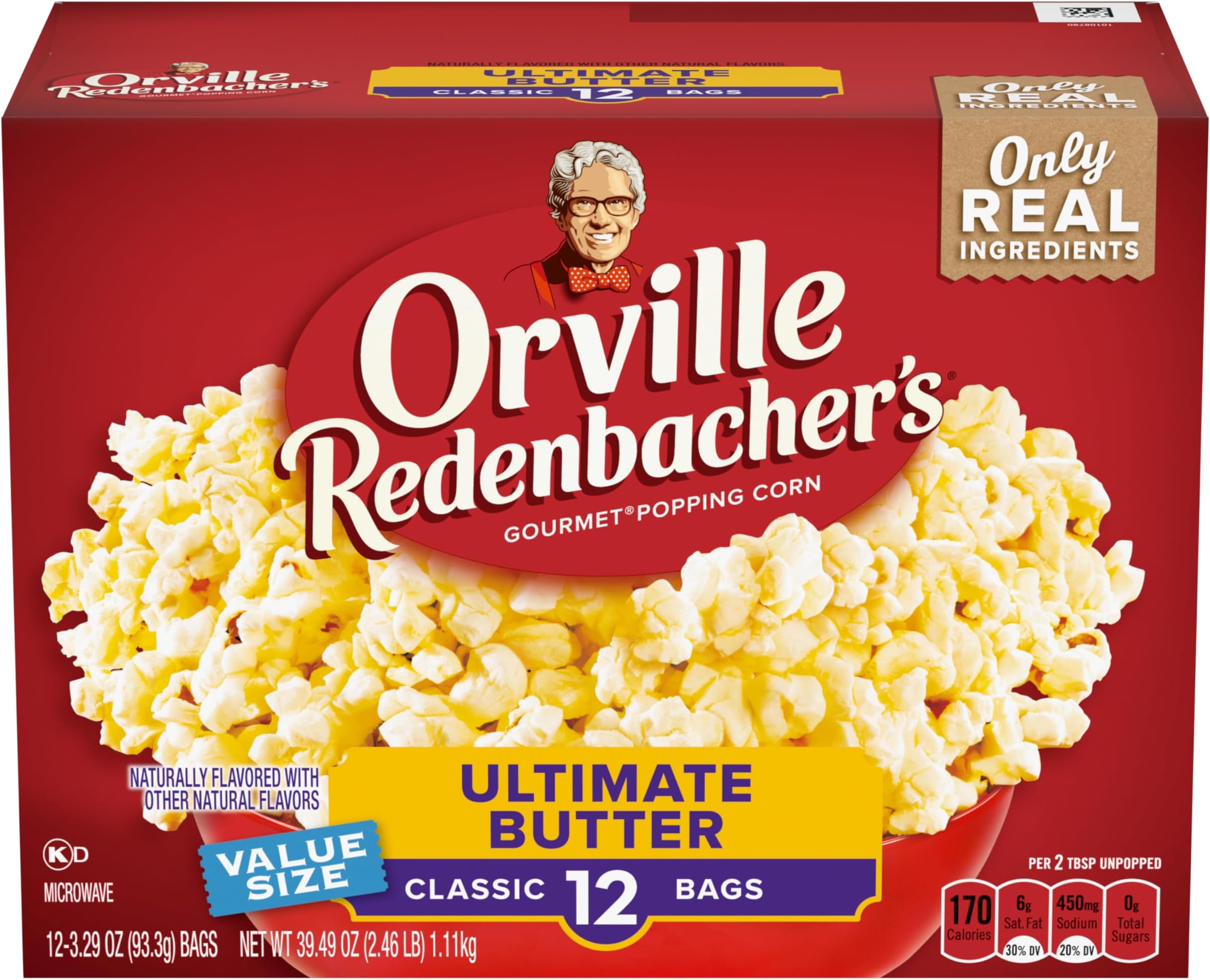 Orville Redenbacher’s Microwave Popcorn Value Size, Ultimate Butter Flavor, 3g Fiber Per Serving, 3.29 oz., 12-Count