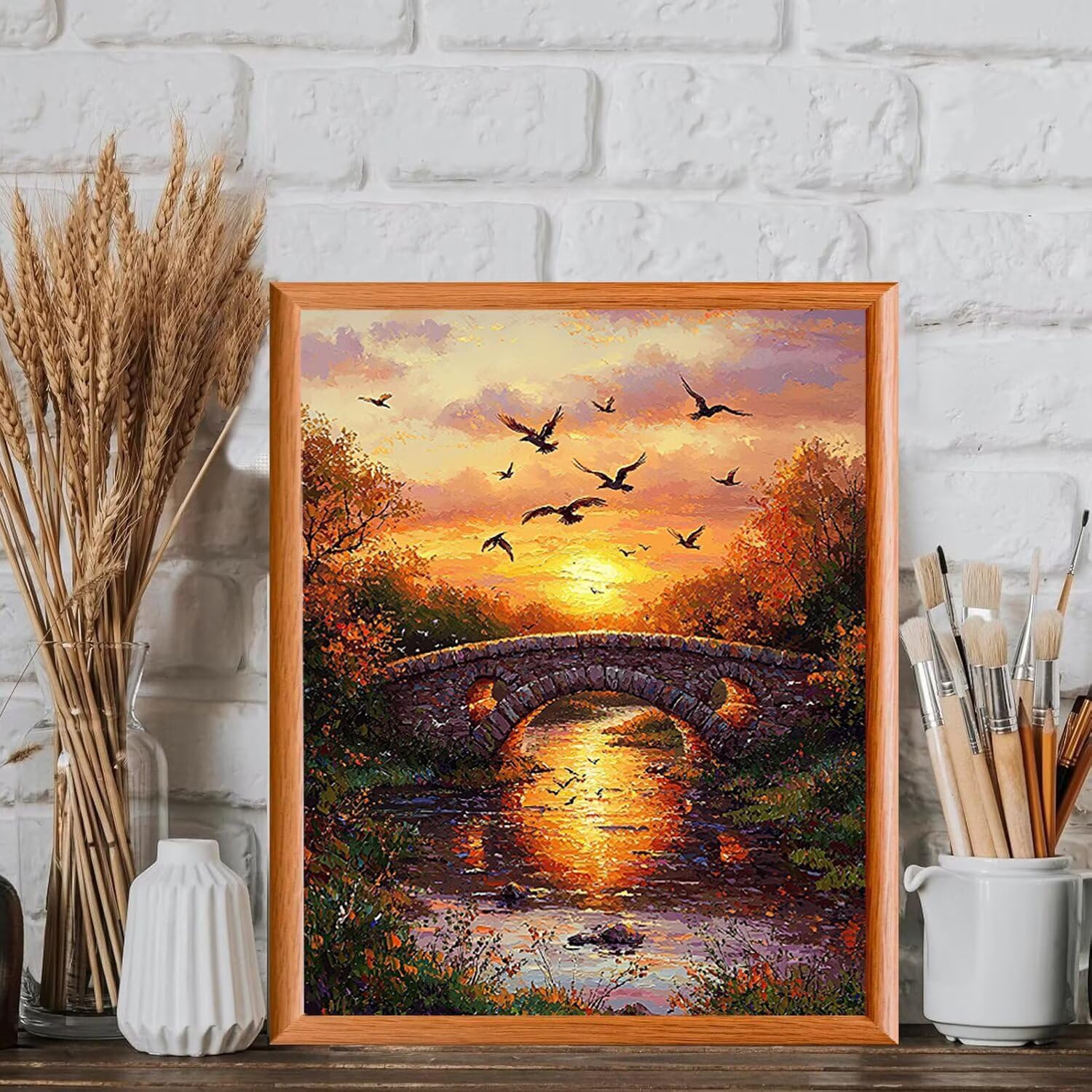 Kit de peinture par numéros - Pont au coucher de soleil - 70x90cm v-970