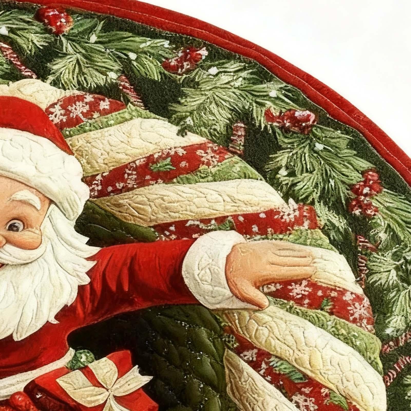 Tapis Rond De Noël en Illusion 3D Tapis Père Noël Anti-Dérapant 3D