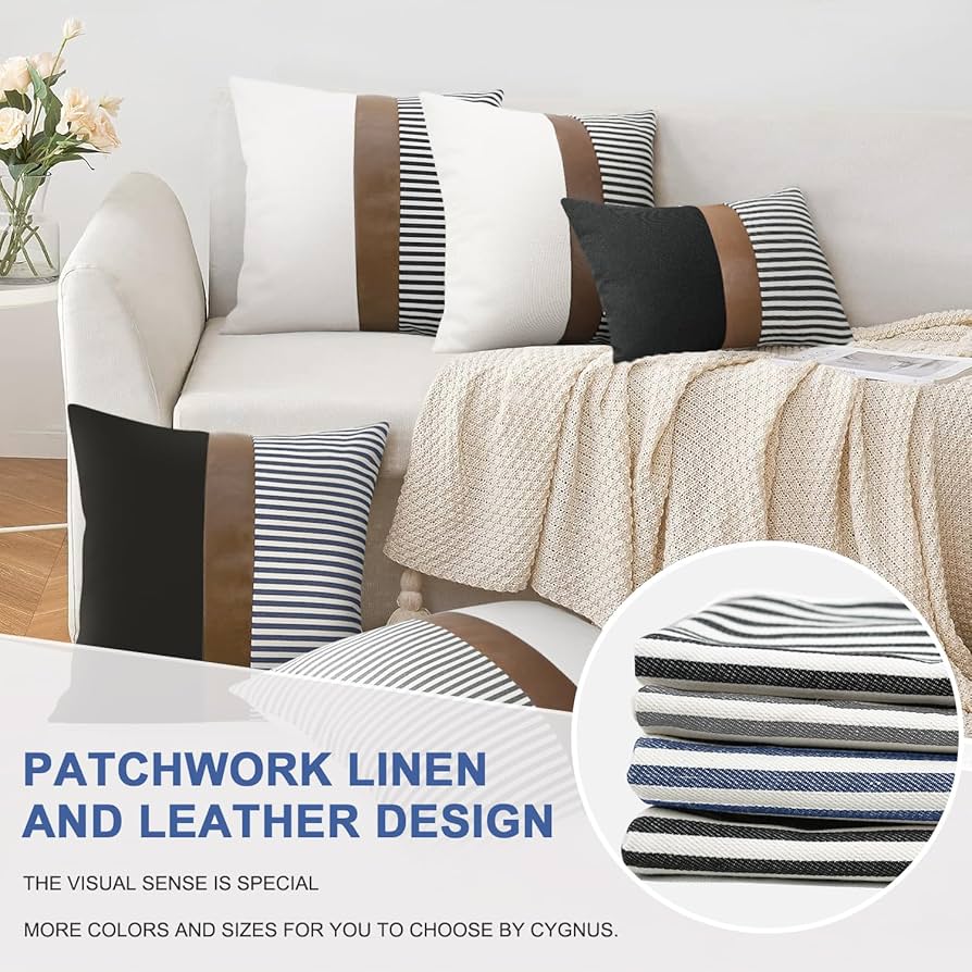 Café Kitsuné STRIPED BEACH CUSHION Amazon.com: Set of 2 Farmhouse Decor Stripe Patchwork Linen