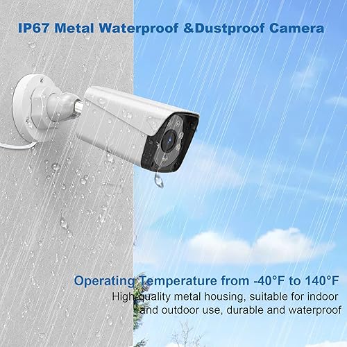 Miniatura 4 de H.265+ Cámara de seguridad con cable DVR Kit sistema con detección de vehículos humanos AI, 4 cámaras metálicas de 1920P 5MP IP67 para interiores y