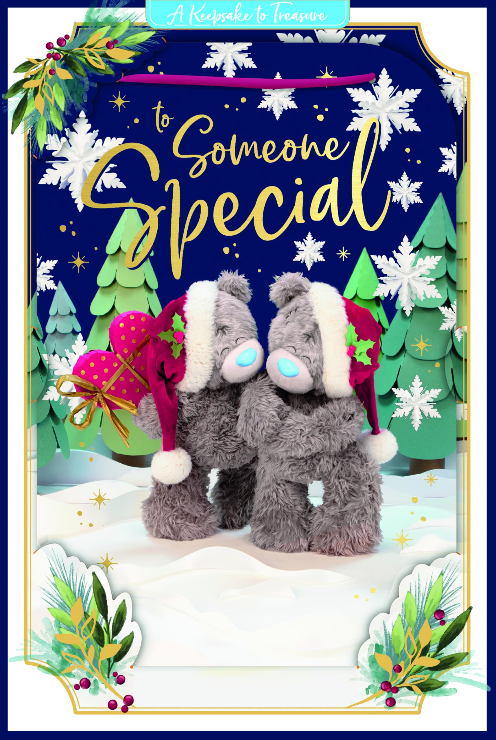 Me To You Tatty Teddy 3D Christmas Keepsake Card To Someone Special, Tatty Teddy Bears Holding A Heart 6 X 9 Inches - Official Collection
