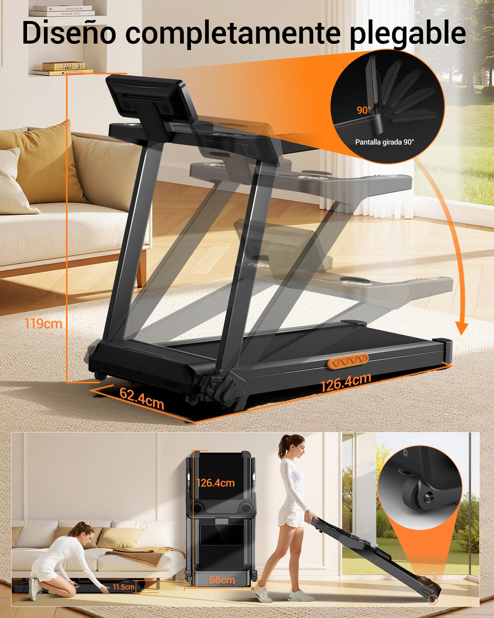 UMAY Cinta de Correr Plegable con Inclinación 16%, 14 KM/H | Cinta de Andar con Frecuencia Cardíaca, Caminadora Electrica para Casa con Pantalla LED,180kg