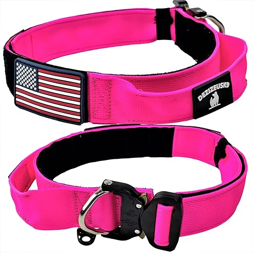 Collar táctico para perro con asa, nailon resistente de 1.5 pulgadas de grosor, hebilla de liberación rápida de metal de estilo militar y anillo en