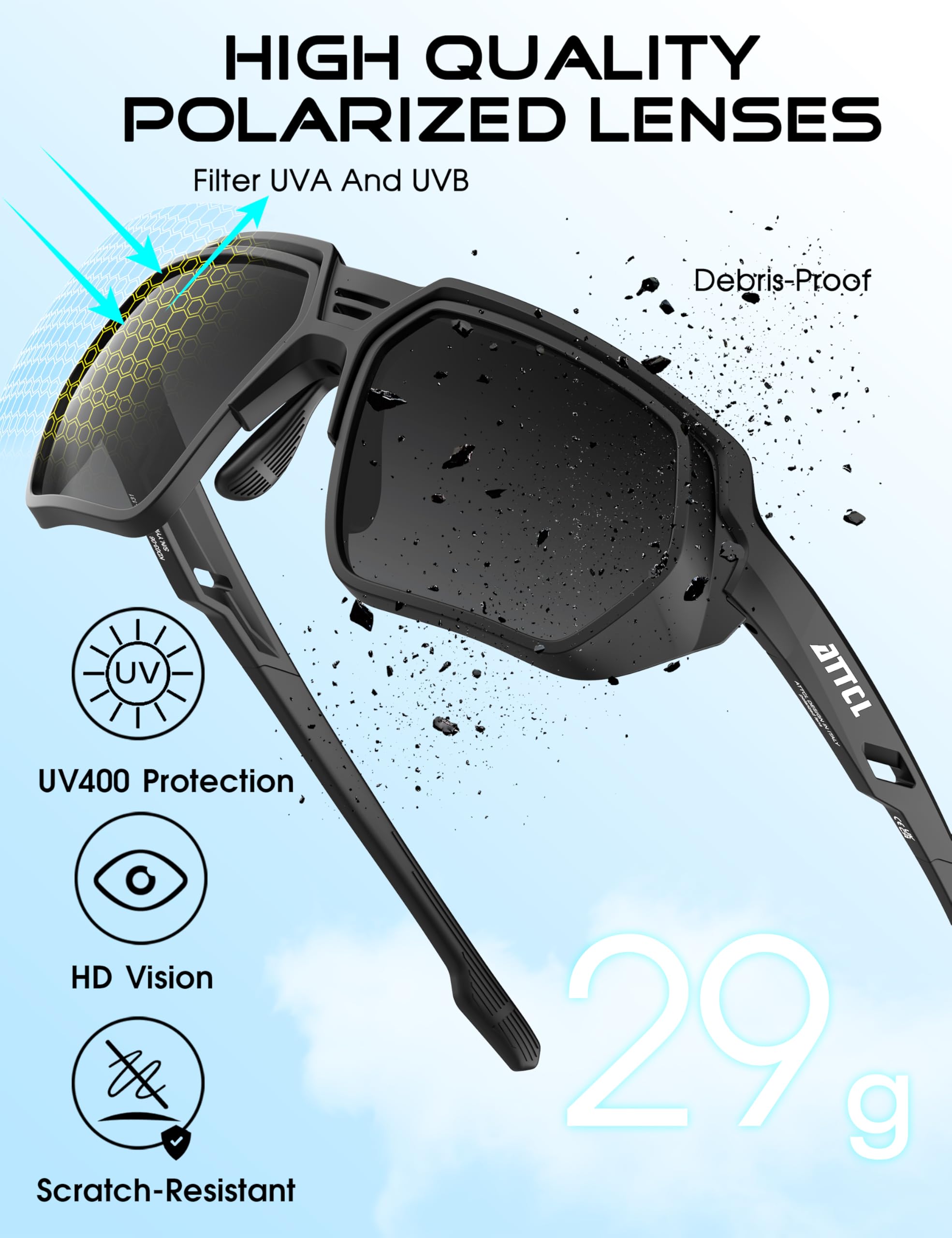 ATTCL Lunettes de soleil de sport polarisées pour homme et femme : protection UV400, monture légère enveloppante TR90 pour la pêche, le golf, la conduite