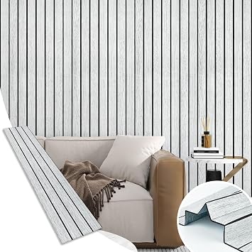 3D Wood Slat Wall Panel Light Grey Wood Contact Paper Self Adhesive Shiplap Peel and Stick Wallpaper Wooden Grain Wallpaper Peel and Stick Backsplash for Kitchen Bedroom Living Room Cabinet