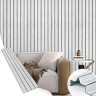 3D Wood Slat Wall Panel Light Grey Wood Contact Paper Self Adhesive Shiplap Peel and Stick Wallpaper Wooden Grain Wallpaper Peel and Stick Backsplash for Kitchen Bedroom Living Room Cabinet