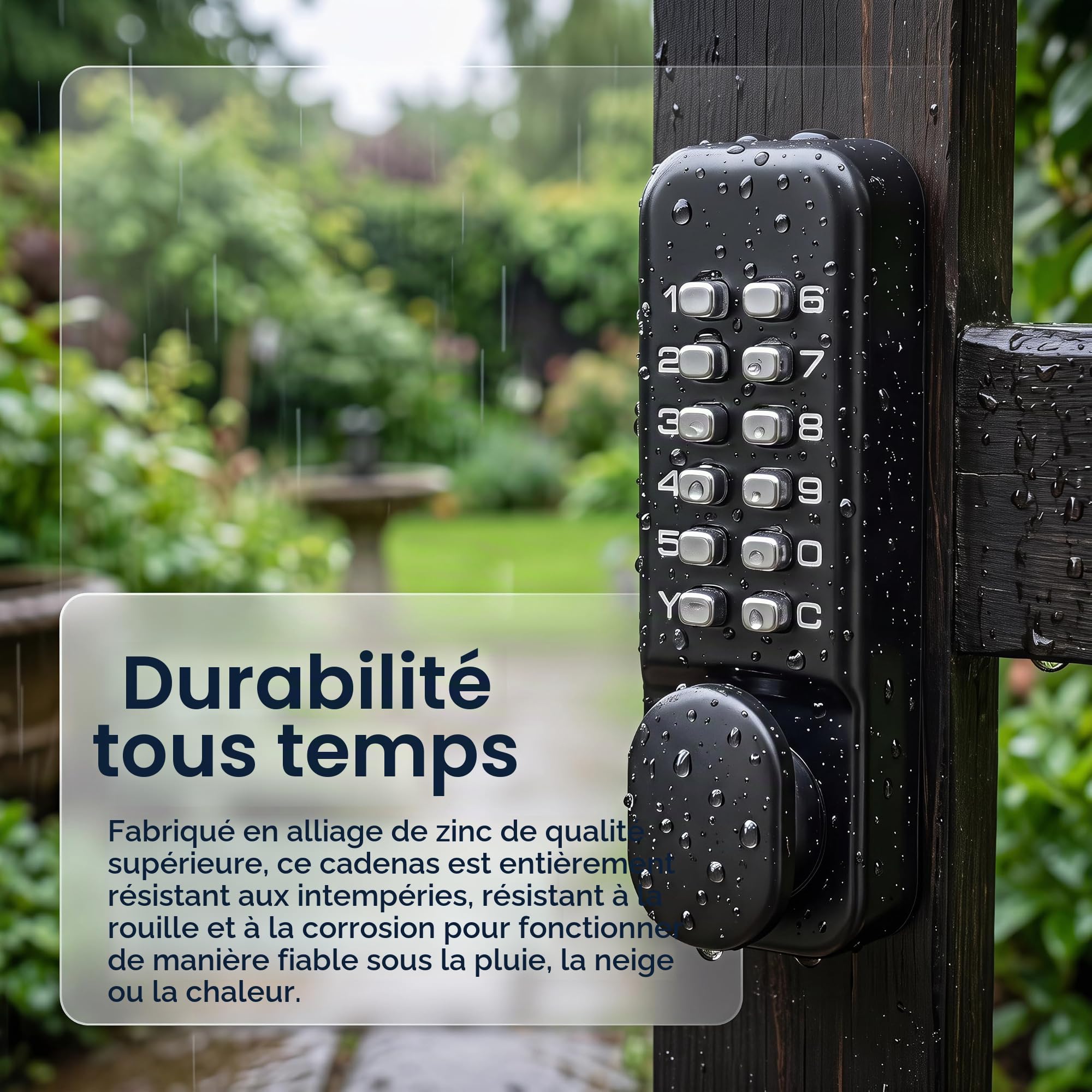 Serrure de Porte Mécanique sans Clé, Serrure Porte à Combinaison Mécanique, Serratura con Codice Digitale à 12 Touches, Extérieur avec Poignée avec Code, Étanche, pour Maison, Clôture Extérieure
