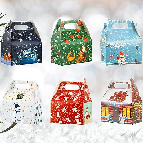 36 cajas de golosinas de Navidad, cajas de dulces de galletas de Navidad 3D con asas para regalo de regalo, suministros de recuerdos de fiesta de