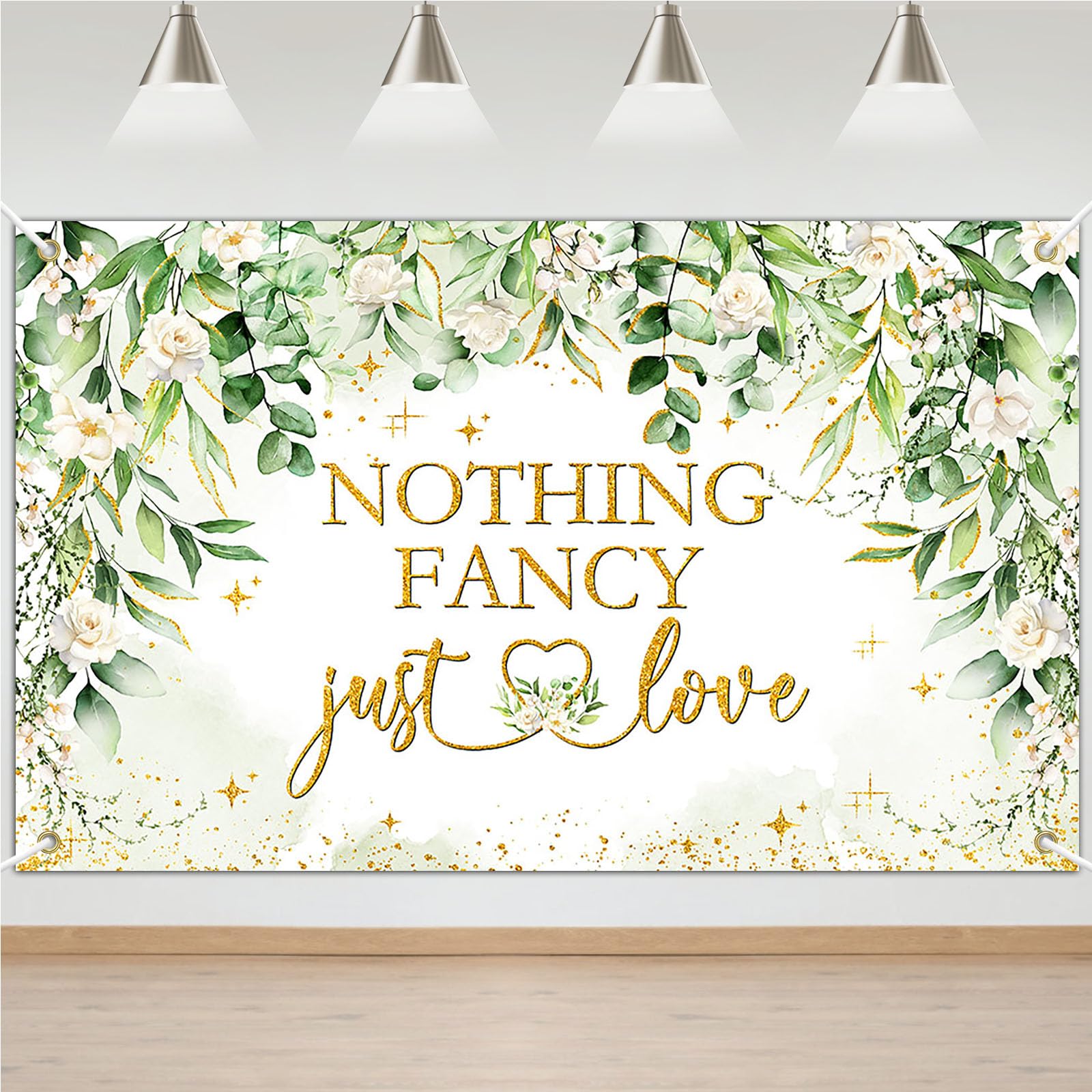 Avezano Nothing Fancy Just Love Banner Sage Green Bridal Shower Decorations Wedding Shower Backdrop for Photography Greenery Bridal Shower Banner (