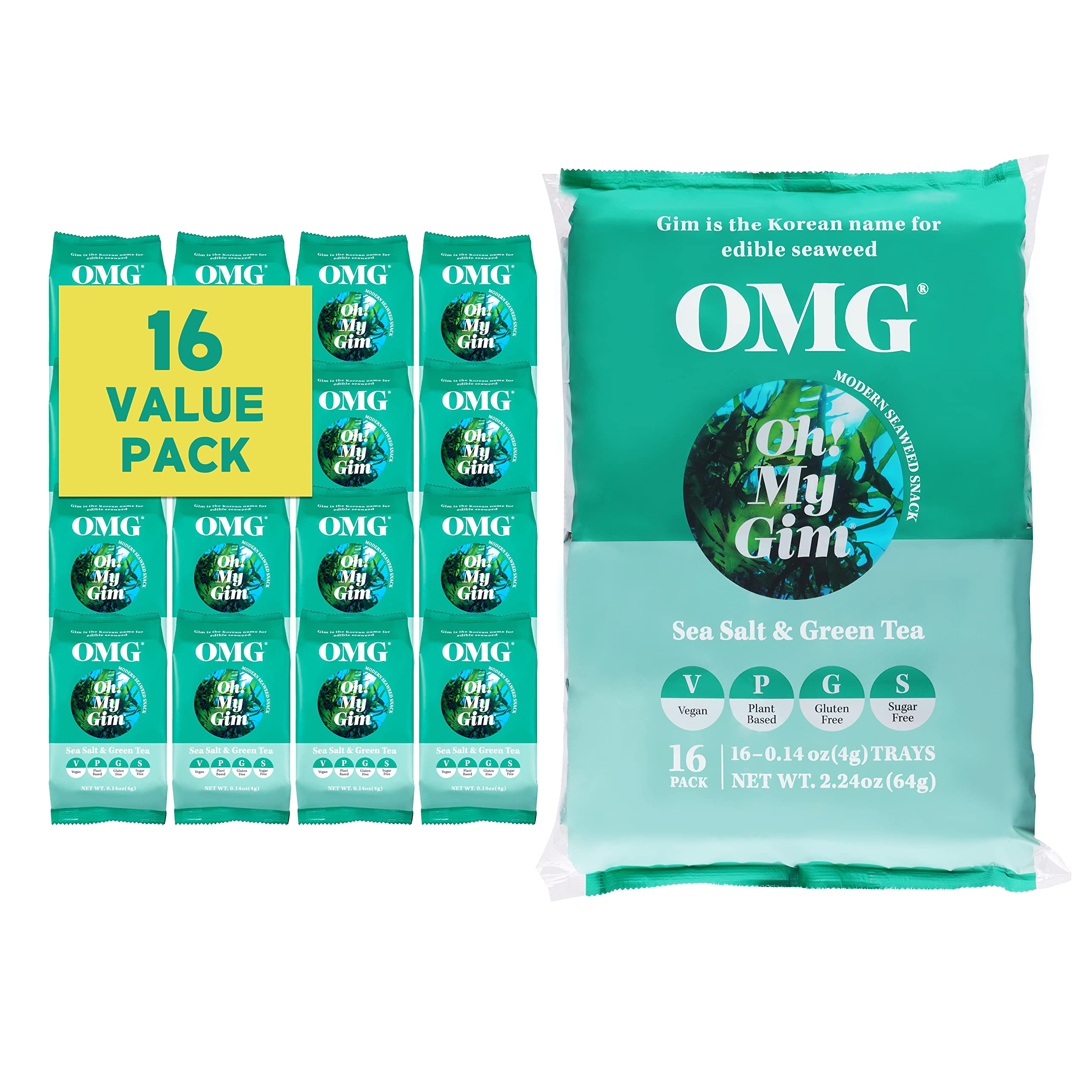 Oh! My Gim Seaweed Snack, Meersalz & Grüntee, Vegan Gesunde Seetang Snacks, Südkorea Premium Getrocknete Algen Chip, Trockenes Gemüse Seealgen Chips, Koreanische Lebensmittel (Matcha&Meersalz)