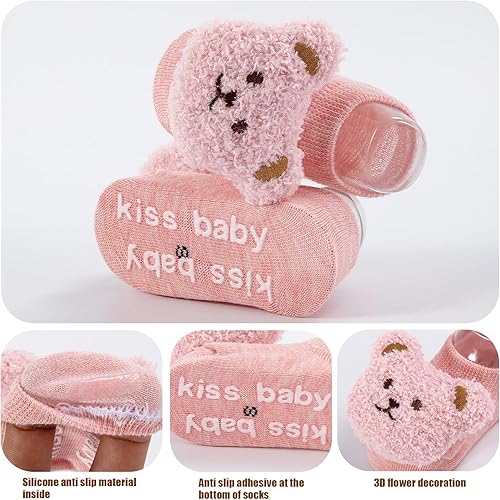 Miniatura 5 de Baby Girl Non Slip Cute Flower Grippy Socks Soft Breathable Cotton Toddler Ankle Socks Anti Skid Newborns