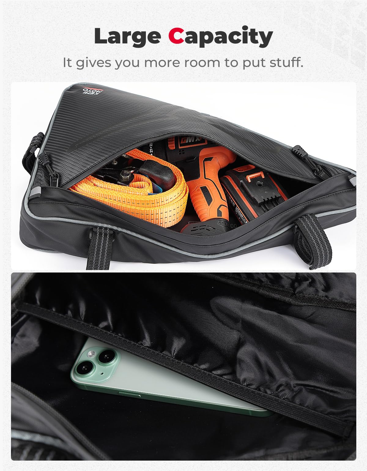 KEMIMOTO Triangle Storage Bags for UTV Storage Side Tool Bag Compatible with 2024/2025+ Polaris RZR XP 1000/4 1000 Fit All UTV with Roll Bar PVC Wear Resistant Double Zippers for Rear Anti-Roll Frame