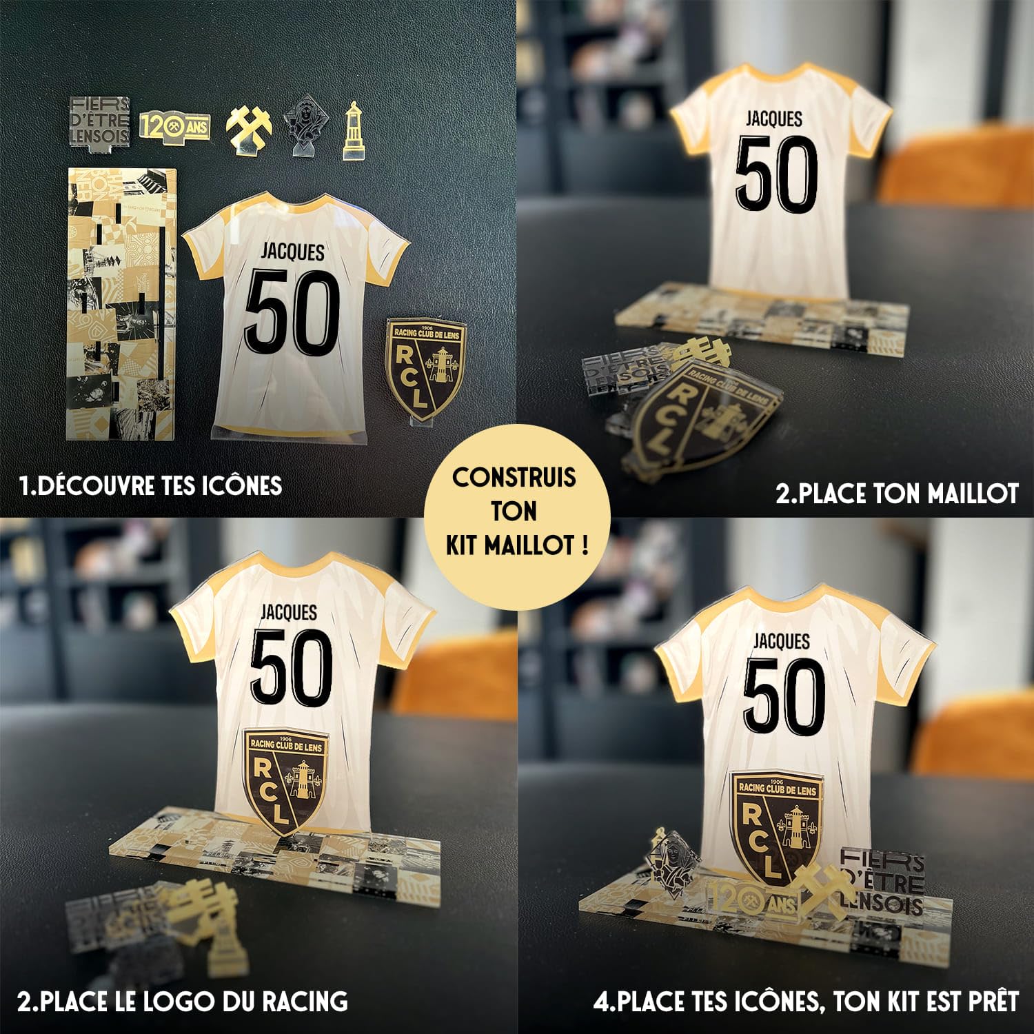 Kit Maillot Personnalisable RC Lens – Nom & Numéro au Choix | Produit sous Licence Officielle – Édition 120 Ans | Cadeau Supporter Sang & Or | Décoration Supporters – Fabriqué en France