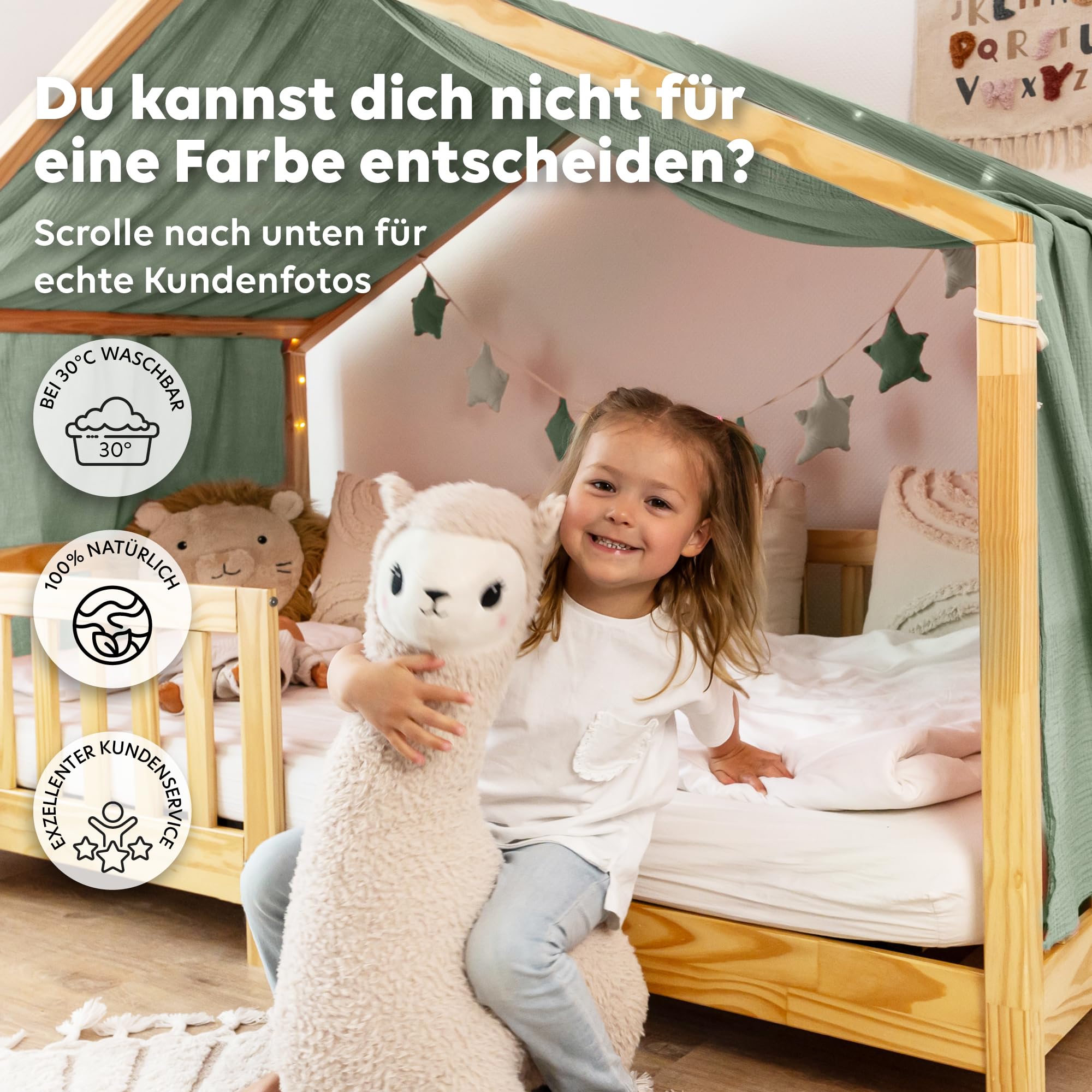 lilimaus Hausbett Himmel [in 12 Farben] Betthimmel Hausbett aus 100% Baumwolle Musselin - Stoffhimmel für Hausbett Deko Mädchen & Jungen - Himmel für Hausbett Kinder - Bett Vorhang Kinderbett