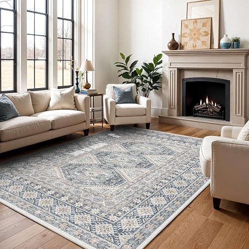 Ksrau 5x7 Washable Oriental-Style Rug Blue