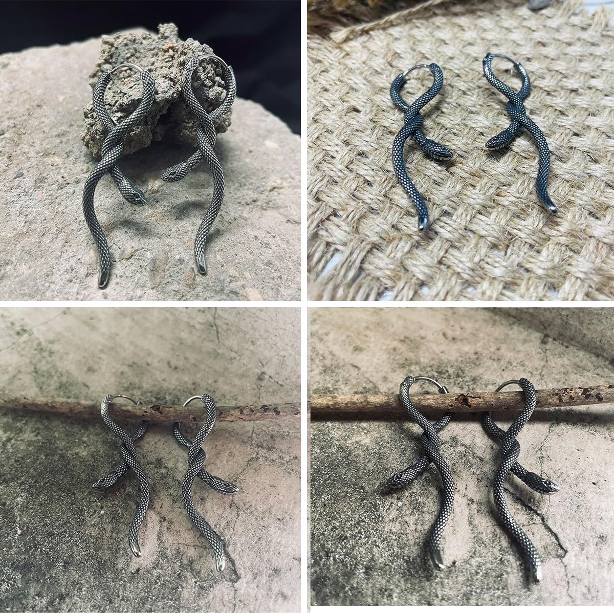 GTHIC Orecchini a forma di serpente gotico in acciaio inossidabile per uomo Donna Gioielli con orecchini pendenti a cerchio con serpente animale punk