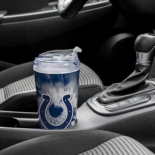 Miniatura 333 de Rico Industries NFL - Vaso de purpurina acrílica de 24 onzas con tapa con bisagras, vaso de doble pared con licencia oficial y popote Tie Dye