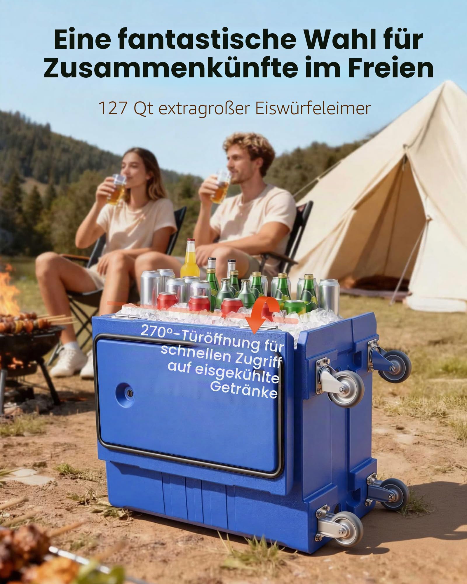 VEVOR Isolierter Speisenbehälterträger Warmhaltebox für Gastronomie 120 L, Speisenbehälter mit Doppelschnallen & Griffen, Speisenbehälterträger Lebensmitteltransportbox für Restaurant Kantine blau