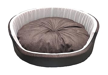 Pet Kart Small Size Dog and Cat Bed Round Shape Export Quality Ultrasoft Micro Fiber Filling for Extra Comfert Dual Color Cream-Brown Machine Washable Anti Skid Base Pet Bed