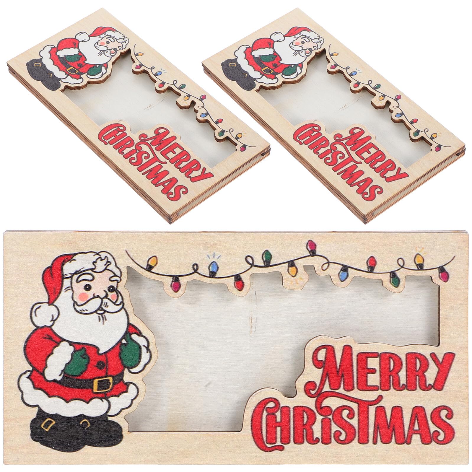Cartera Navideña de Madera MOLUCKFU pack de 3 tarjetas porta dinero para recuerdos de fiesta