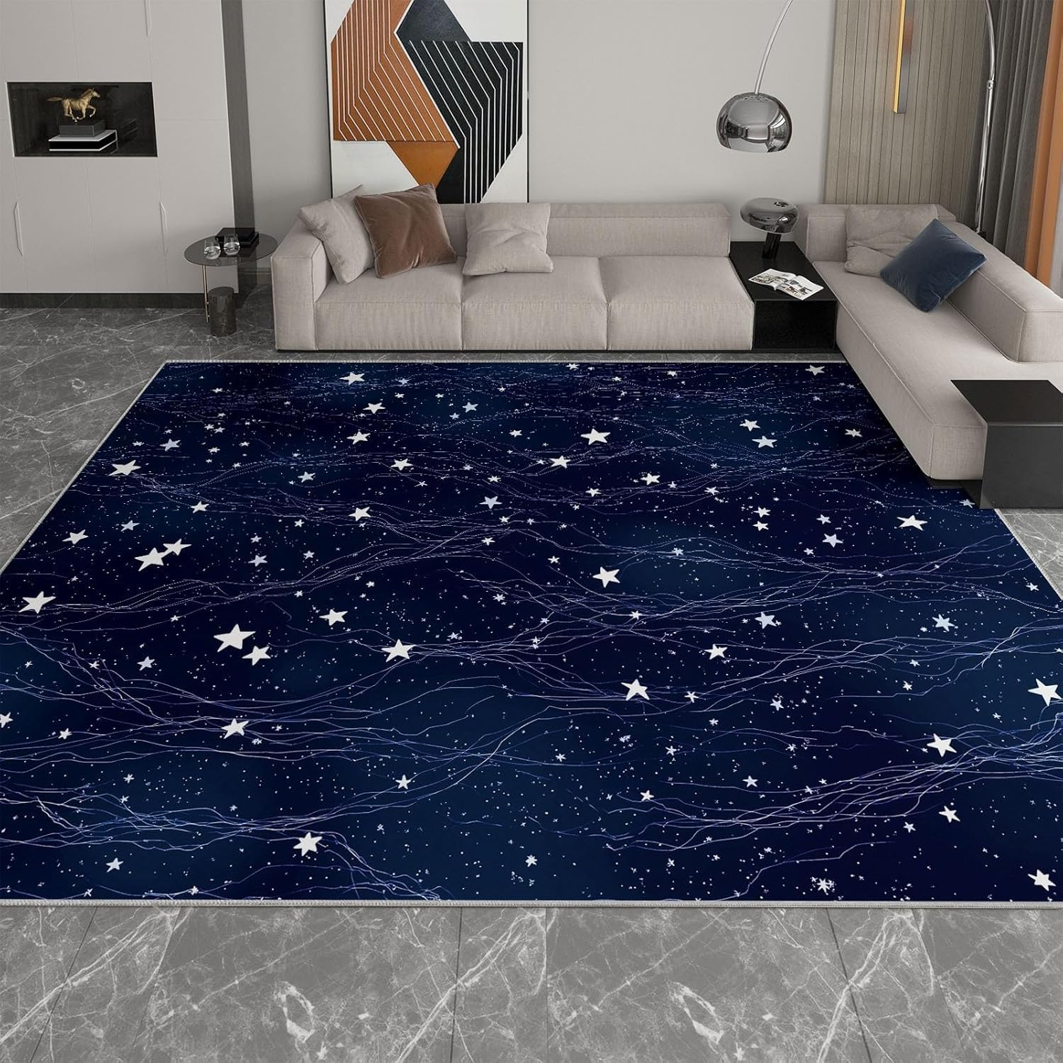 Teppich 120x180 cm Sternenhimmel Kurzflor rutschfest Flanellteppich Sterne Weich Waschbar 3D Teppiche Geeignet für Kinderzimmer Küchen und Wohnzimmer a-1459