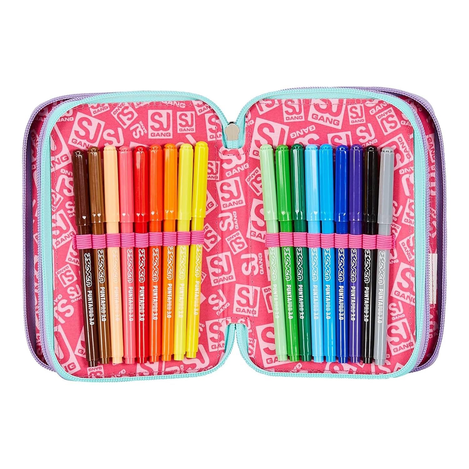 SJ Gang RhythmicSoul 3 Zip Pencil Case, Pink, Triple Pen Holder with Pens, Pencils, Colours, Backpack Accessories, Elementary - Image 4