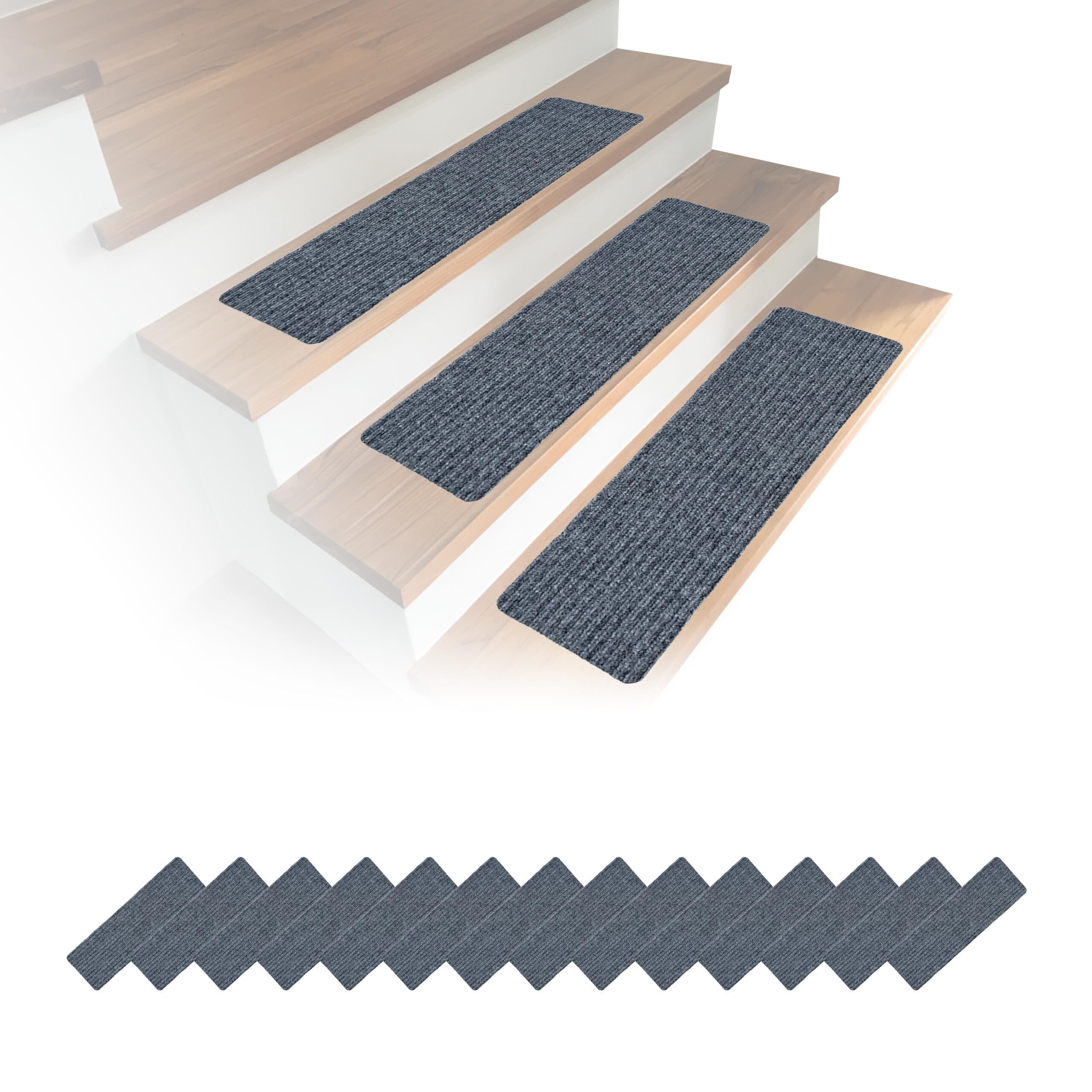 Relaxdays Lot de 16 Tapis d'escalier Auto-adhésifs Gris Clair 65 x 20 cm