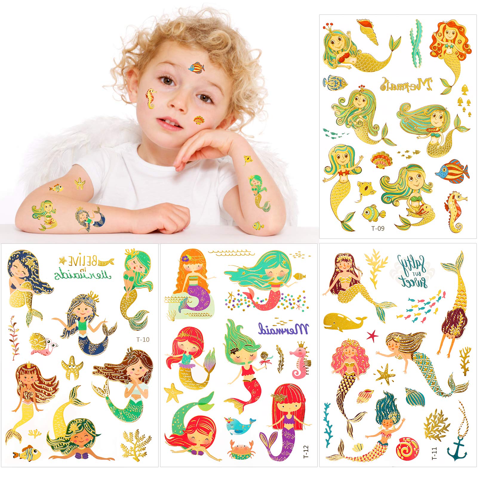 Buy Qpout Metallic Glitter Mermaid Tattoos Set, Lifelike Fake Mermaid Temporary Tattoos For Kids