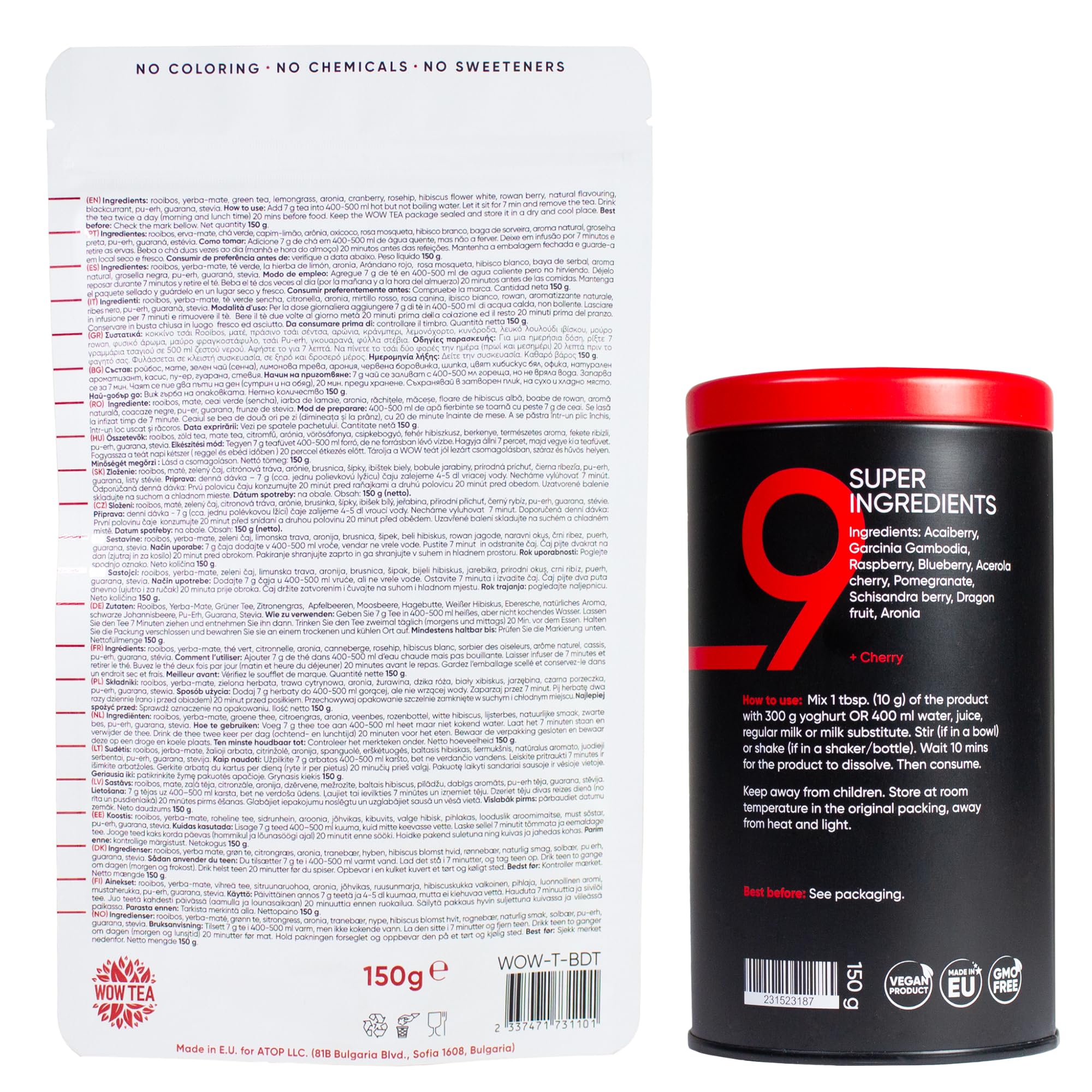 WOW TEA: Double Berry Slim Team 1 (talla única, té de desintoxicación de bayas + superfruta)