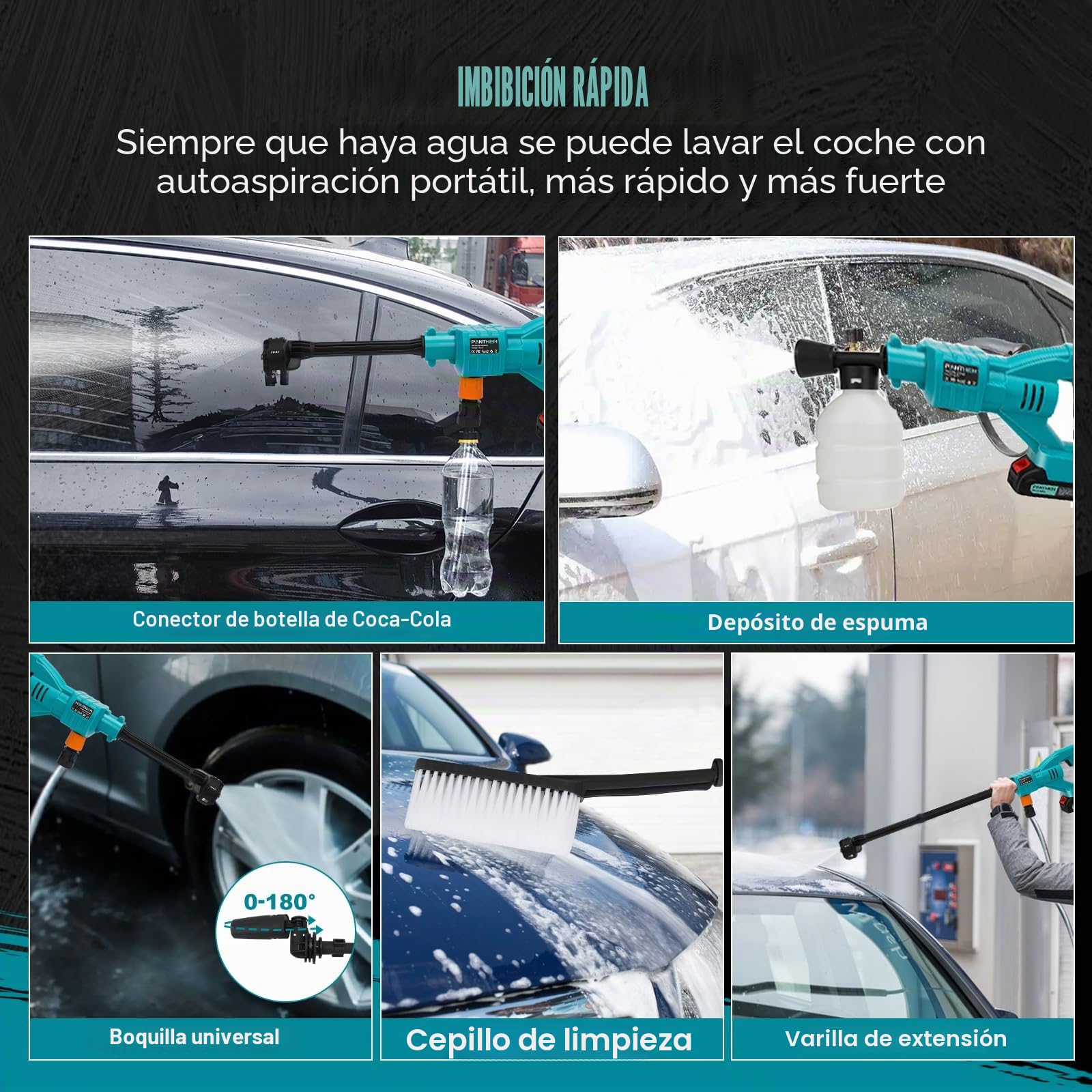 Hidrolimpiadora Inalámbrica con 2.0Ah Baterías 30Bar Lavadora a Presión | Compatible con Makita 18 V, Pressure Washer con Batería Recargable Boquillas 6 en 1 para Coche Cerca Piso Limpieza Riego