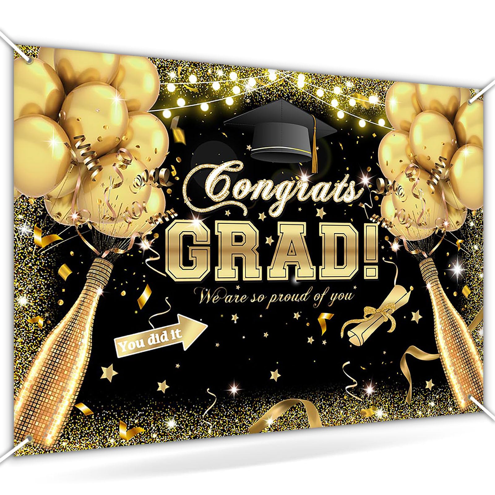 Avezano Congrats Grad Backdrop for Class of 2024 Congratulate Graduation Party Decorations Photography Background Grad Celebration Prom Party Photoshoot Supplies (8x6ft, Black)