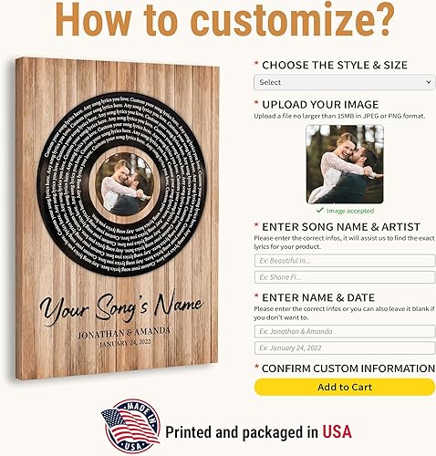 Vista 138 de VICILO Póster de letras de canciones personalizadas, enmarcado, lienzo personalizado, arte de pared, regalos para el día de San Valentín para él