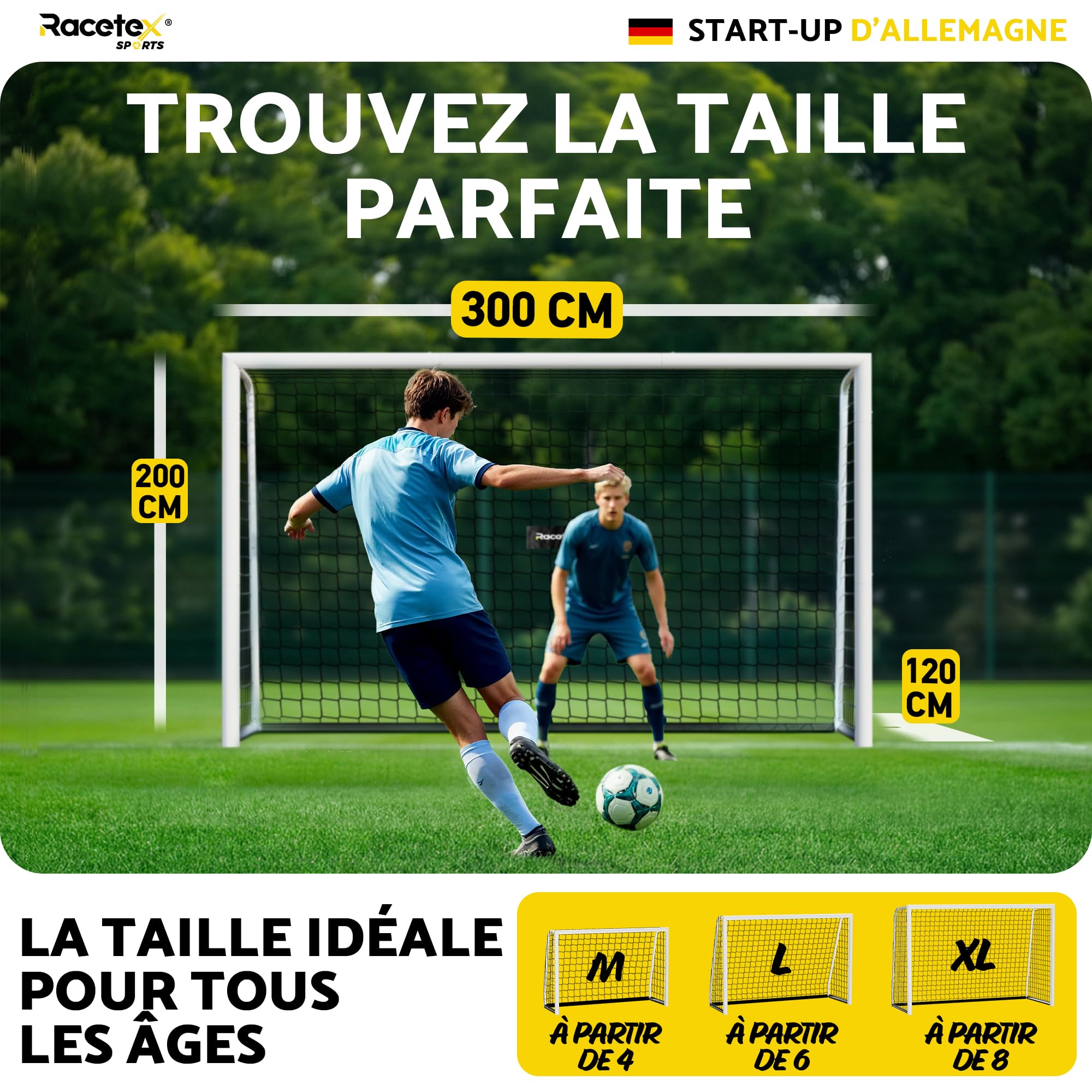Racetex But de Foot Enfant Exterieur Cage avec Cadre en Acier renforcé ancrages au Sol en Acier Inoxydable