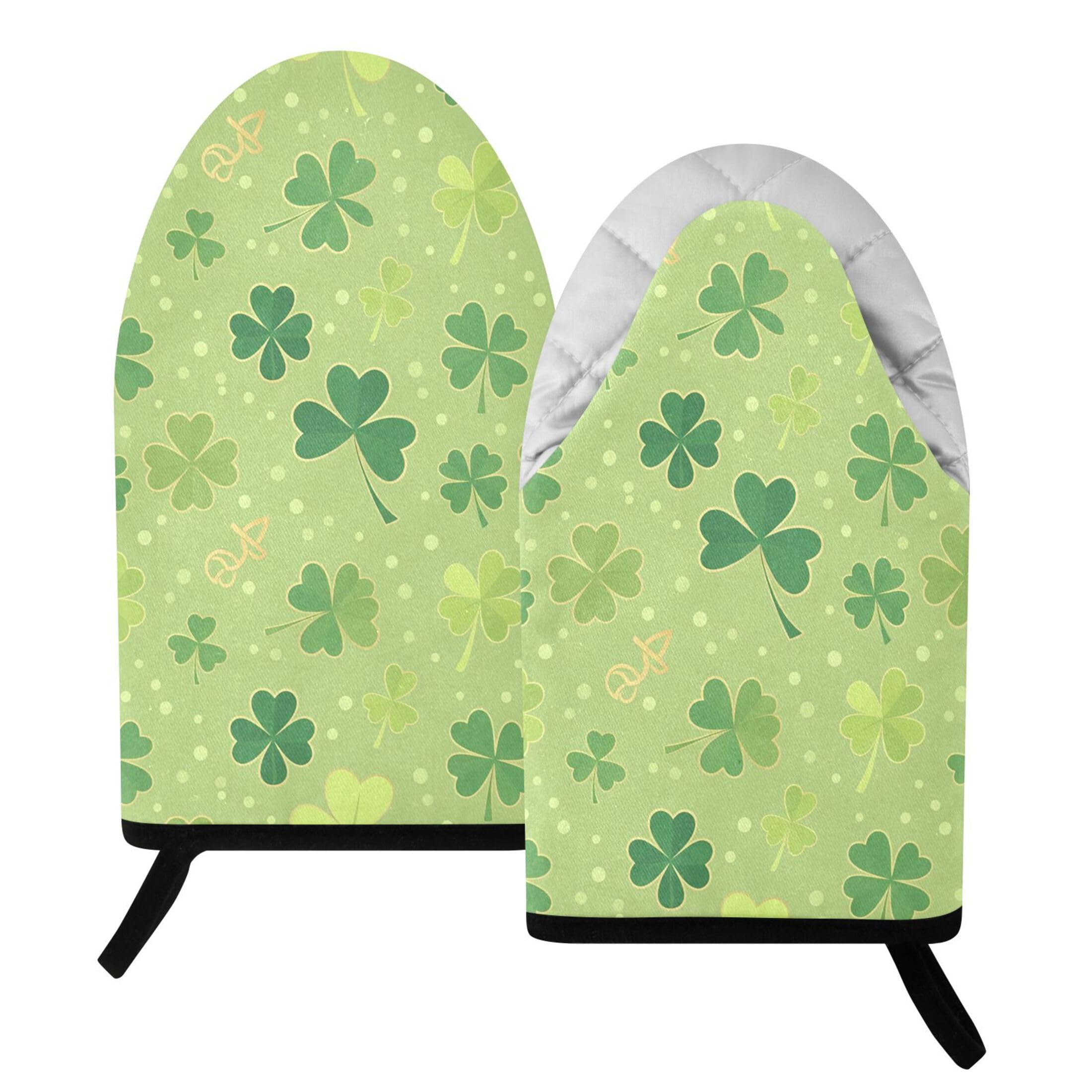 Kutsu Clovers Oven Mitts for Kitchen, Heat Resistant Cotton Oven Gloves for BBQ Baking Cooking, Breathable Kitchen Essentials, 2 pcs