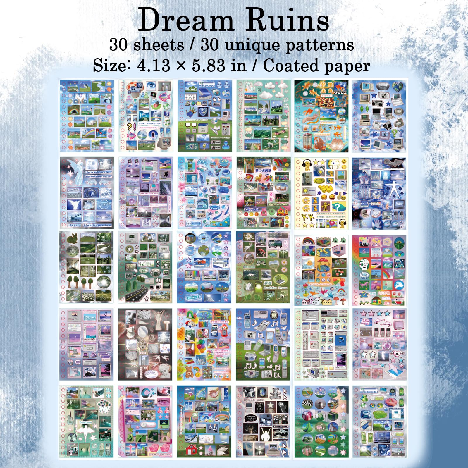 Libro de pegatinas japonesas con más de 800 hojas para álbumes de recortes, 30 hojas de tiempo última intervensión Dreamcore pegatinas japonesas para suministros de álbumes de recortes, diario