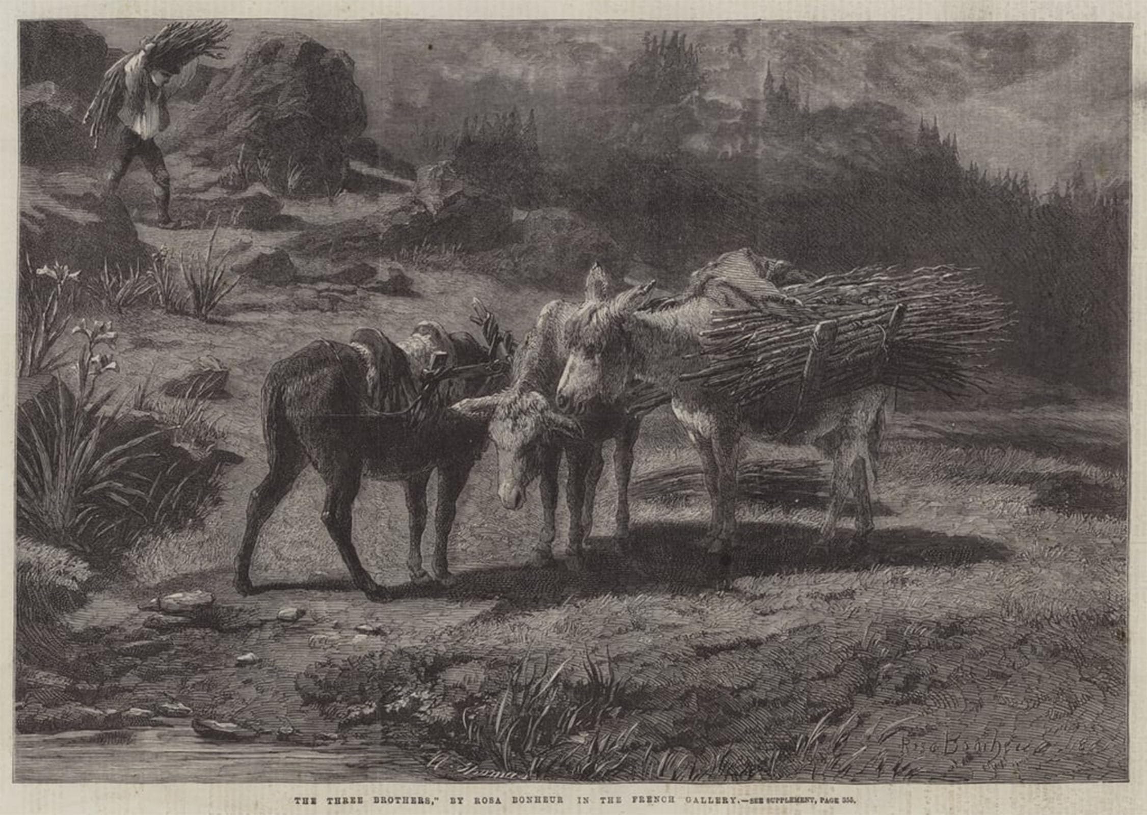 ARTXLXXBN Famous Painting Canvas Artwork Graffiti Print the Three Brothers by Rosa Bonheur Portrait Canvas Image for Home Decor 60x90cm
