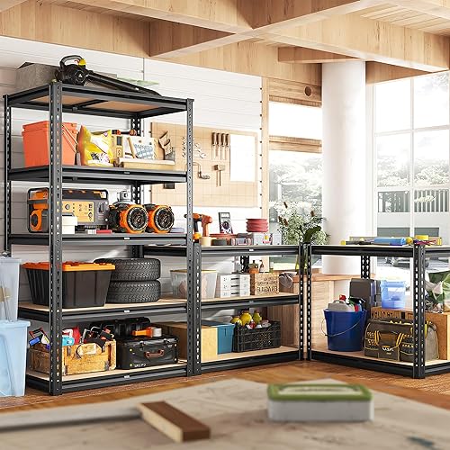 Miniatura 2 de REIBII Estantes de almacenamiento de 2020 libras, estantería de metal resistente, estantes de garaje de 5 niveles, estante de metal ajustable para