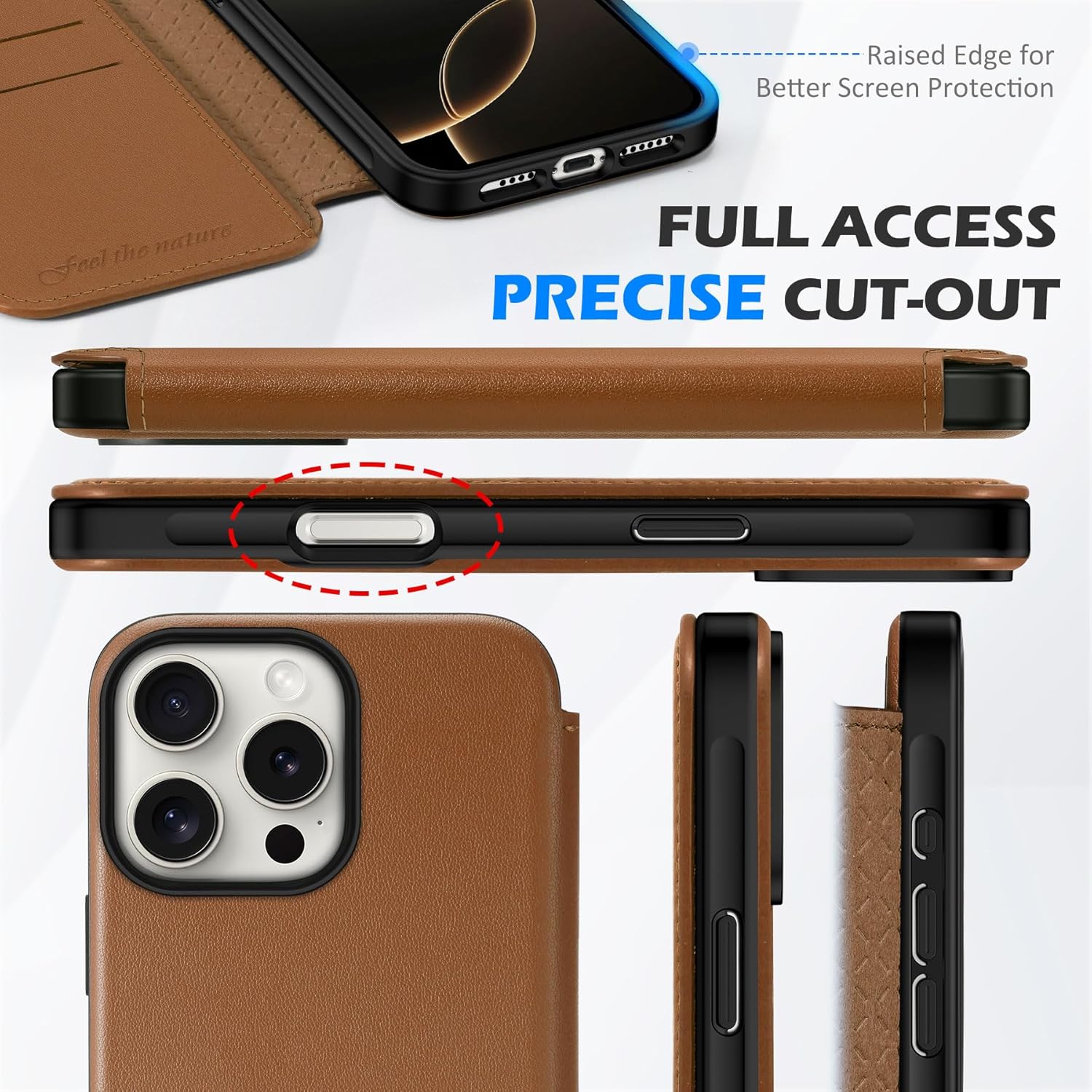 SHIELDON Slim Wallet Case for iPhone 16 Pro Max 6.9", Genuine Leather Slim Folio Magnetic Wireless Charging Card Holder Shock-Absorbent Cover Compatible with iPhone 16 Pro Max - Saddle Brown - Image 9