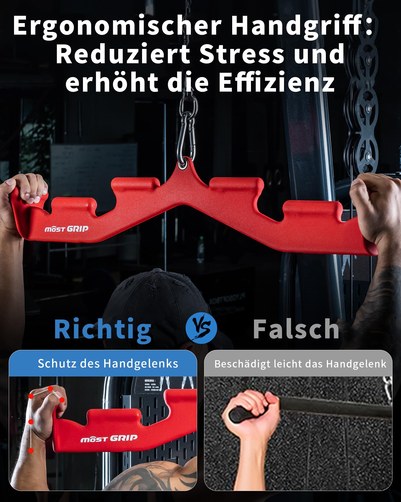 Latzugstange für das Fitnessstudio zu Hause – Bizeps Stange mit 6 ergonomischen Griffen, Latzug Griff für das Rückentraining, Rudergriff für den gesamten Rücken