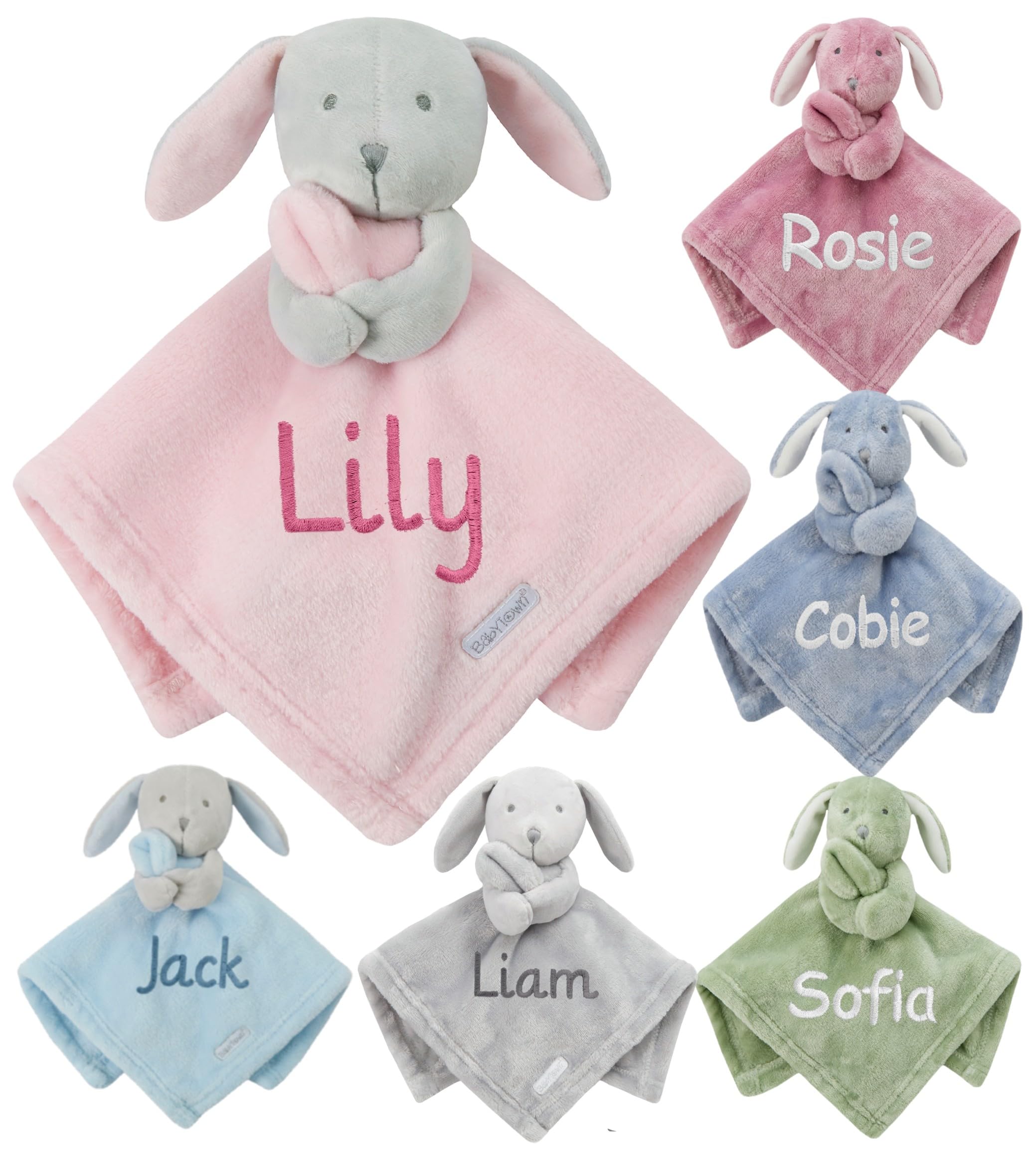 Gembroidery Personalised Baby Comforter Soft Toy Blanket Newborn Shower Gift Novelty Keepsake Snuggly Blankie Boy Girl (Light Pink Bunny) โ image 1
